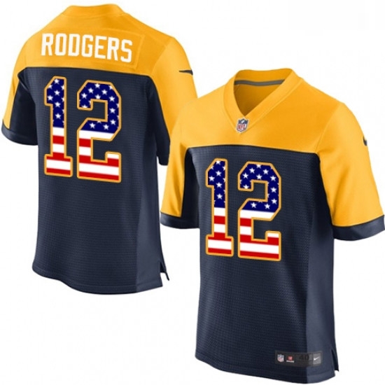 Men Nike Green Bay Packers 12 Aaron Rodgers Elite Navy Blue Alternate USA Flag Fashion NFL Jersey Men Nike Green Bay Packers 12 Aaron Rodgers Elite Navy Blue Alternate USA Flag Fashion NFL Jersey