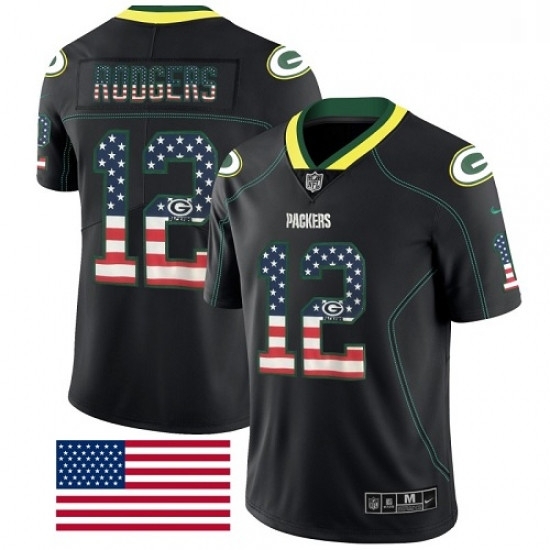 Men Nike Green Bay Packers 12 Aaron Rodgers Limited Black Rush USA Flag NFL Jersey Men Nike Green Bay Packers 12 Aaron Rodgers Limited Black Rush USA Flag NFL Jersey