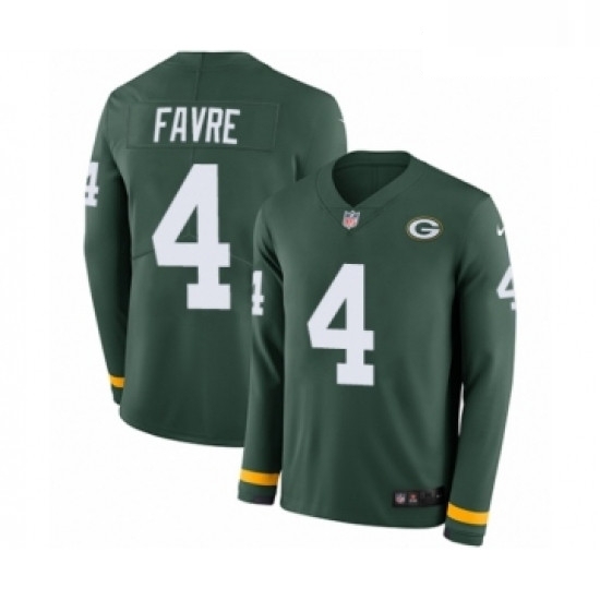 Men Nike Green Bay Packers 4 Brett Favre Limited Green Therma Long Sleeve NFL Jersey Men Nike Green Bay Packers 4 Brett Favre Limited Green Therma Long Sleeve NFL Jersey