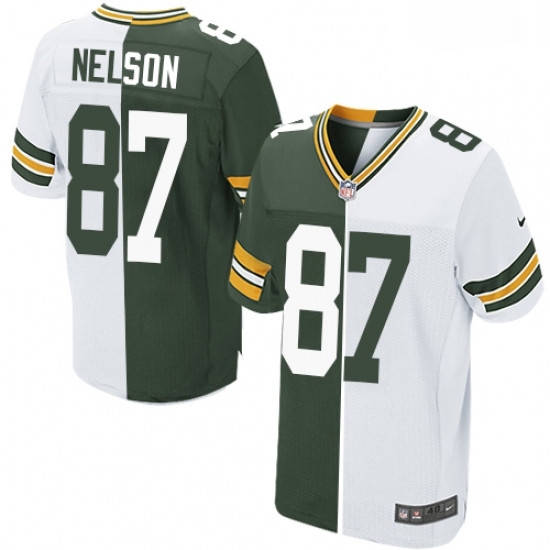 Men Nike Green Bay Packers 87 Jordy Nelson Elite GreenWhite Split Fashion NFL Jersey Men Nike Green Bay Packers 87 Jordy Nelson Elite GreenWhite Split Fashion NFL Jersey