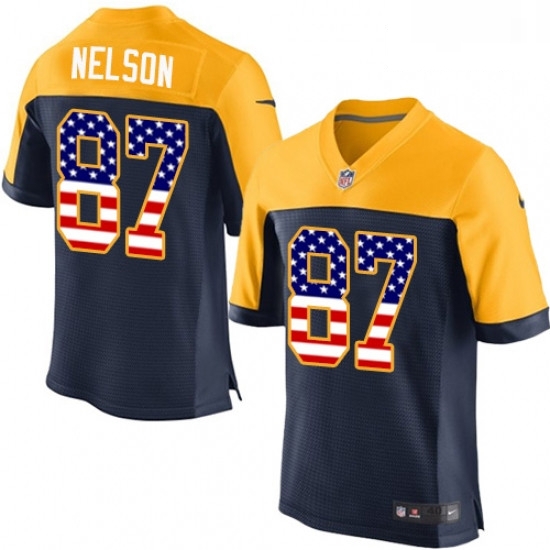 Men Nike Green Bay Packers 87 Jordy Nelson Elite Navy Blue Alternate USA Flag Fashion NFL Jersey Men Nike Green Bay Packers 87 Jordy Nelson Elite Navy Blue Alternate USA Flag Fashion NFL Jersey