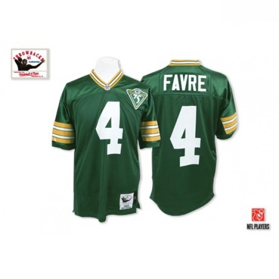 Mitchell and Ness Green Bay Packers 4 Brett Favre Authentic Green With 75th Patch Throwback NFL Jersey Mitchell and Ness Green Bay Packers 4 Brett Favre Authentic Green With 75th Patch Throwback NFL Jersey