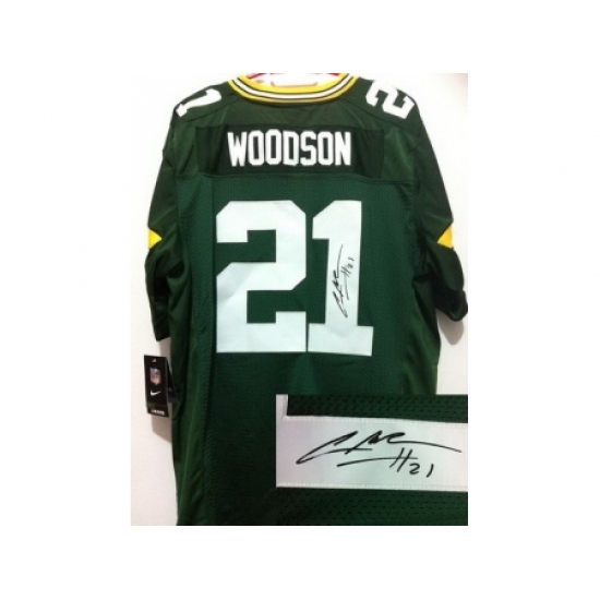 Nike Green Bay Packers 21 Charles Woodson Green Elite Signed NFL Jersey Nike Green Bay Packers 21 Charles Woodson Green Elite Signed NFL Jersey