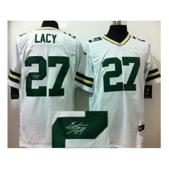 Nike Green Bay Packers 27 Eddie Lacy White Elite Signed NFL Jersey Nike Green Bay Packers 27 Eddie Lacy White Elite Signed NFL Jersey