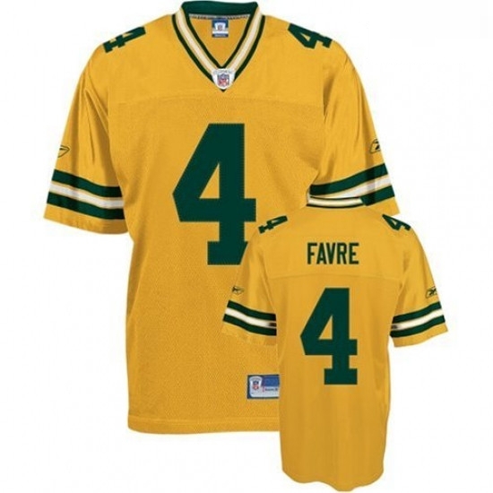 Reebok Green Bay Packers 4 Brett Favre Yellow Replica Throwback NFL Jersey Reebok Green Bay Packers 4 Brett Favre Yellow Replica Throwback NFL Jersey