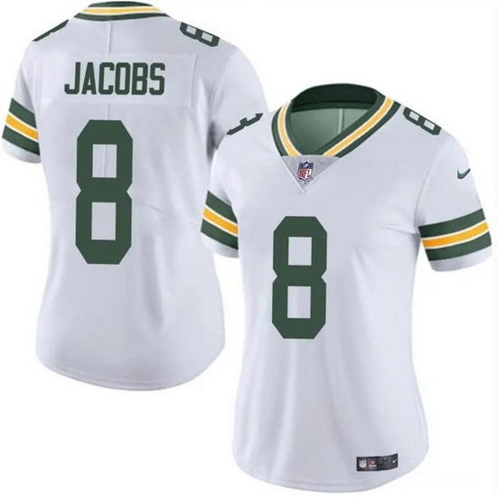 Women Green Bay Packers 8 Josh Jacobs White Vapor Untouchable Limited Stitched Jersey Women Green Bay Packers 8 Josh Jacobs White Vapor Untouchable Limited Stitched Jersey