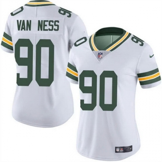 Women Green Bay Packers 90 Lukas Van Ness White Vapor Untouchable Limited Stitched Jersey Women Green Bay Packers 90 Lukas Van Ness White Vapor Untouchable Limited Stitched Jersey