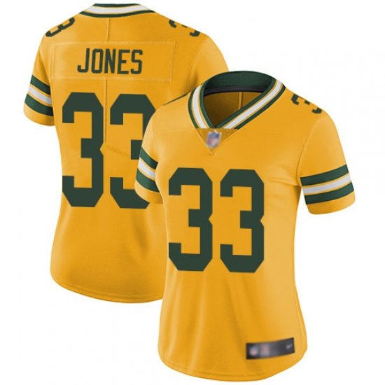 Women Packers 33 Aaron Jones Yellow Stitched Football Limited Rush Jersey Women Packers 33 Aaron Jones Yellow Stitched Football Limited Rush Jersey
