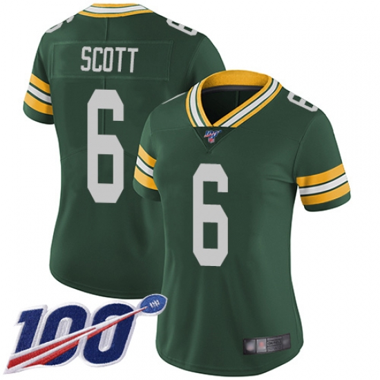 Women Packers 6 JK Scott Green Team Color Stitched Football 100th Season Vapor Limited Jersey