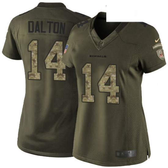 Womens Nike Cincinnati Bengals 14 Andy Dalton Elite Green Salute to Service NFL Jersey Womens Nike Cincinnati Bengals 14 Andy Dalton Elite Green Salute to Service NFL Jersey