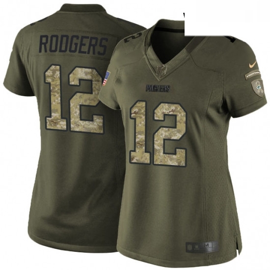 Womens Nike Green Bay Packers 12 Aaron Rodgers Elite Green Salute to Service NFL Jersey Womens Nike Green Bay Packers 12 Aaron Rodgers Elite Green Salute to Service NFL Jersey