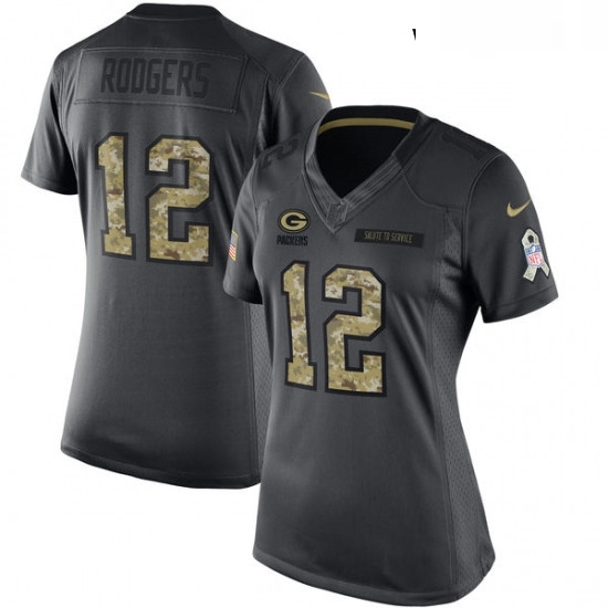 Womens Nike Green Bay Packers 12 Aaron Rodgers Limited Black 2016 Salute to Service NFL Jersey Womens Nike Green Bay Packers 12 Aaron Rodgers Limited Black 2016 Salute to Service NFL Jersey