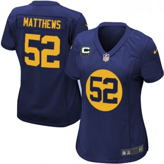 Womens Nike Green Bay Packers 52 Clay Matthews Elite Navy Blue Alternate C Patch NFL Jersey Womens Nike Green Bay Packers 52 Clay Matthews Elite Navy Blue Alternate C Patch NFL Jersey