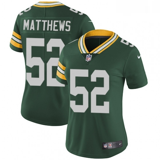 Womens Nike Green Bay Packers 52 Clay Matthews Green Team Color Vapor Untouchable Limited Player NFL Jersey Womens Nike Green Bay Packers 52 Clay Matthews Green Team Color Vapor Untouchable Limited Player NFL Jersey