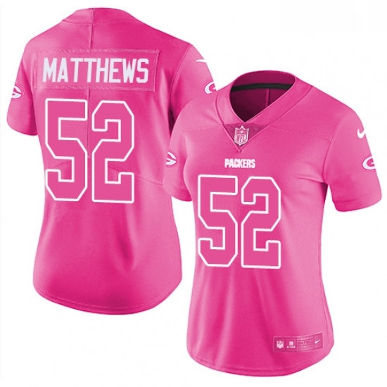 Womens Nike Green Bay Packers 52 Clay Matthews Limited Pink Rush Fashion NFL Jersey Womens Nike Green Bay Packers 52 Clay Matthews Limited Pink Rush Fashion NFL Jersey