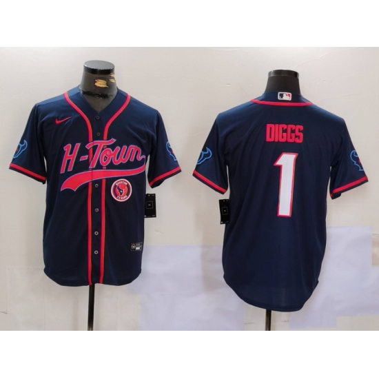 Men Houston Texans 1 Stefon Diggs Navy With Patch Cool Base Stitched Baseball Jersey 1 Men Houston Texans 1 Stefon Diggs Navy With Patch Cool Base Stitched Baseball Jersey 1