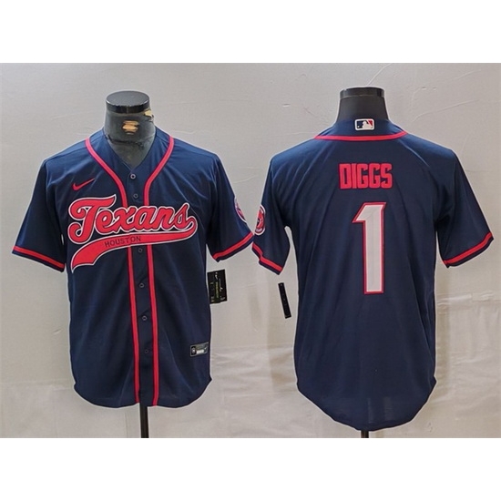 Men Houston Texans 1 Stefon Diggs Navy With Patch Cool Base Stitched Baseball Jersey Men Houston Texans 1 Stefon Diggs Navy With Patch Cool Base Stitched Baseball Jersey