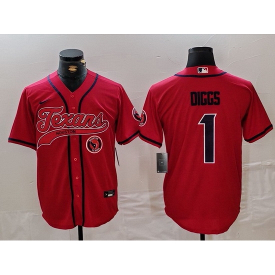 Men Houston Texans 1 Stefon Diggs Red With Patch Cool Base Stitched Baseball Jersey 3 Men Houston Texans 1 Stefon Diggs Red With Patch Cool Base Stitched Baseball Jersey 3