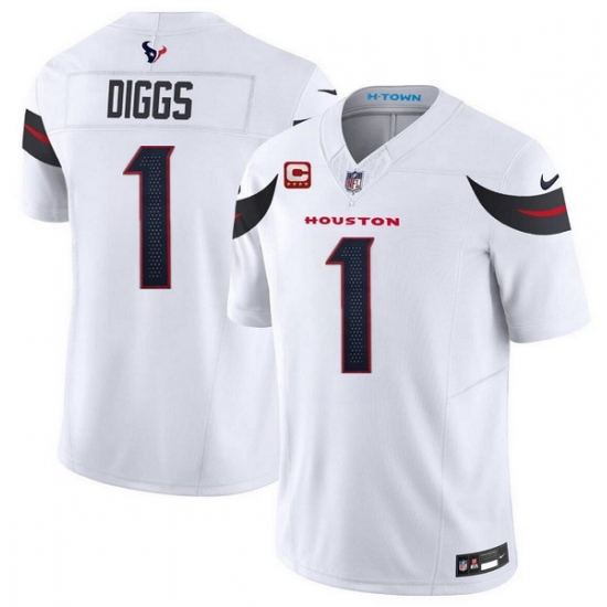 Men Houston Texans 1 Stefon Diggs White 2024 Vapor F U S E With 4 Star C Patch Limited Stitched Jersey Men Houston Texans 1 Stefon Diggs White 2024 Vapor F U S E With 4 Star C Patch Limited Stitched Jersey