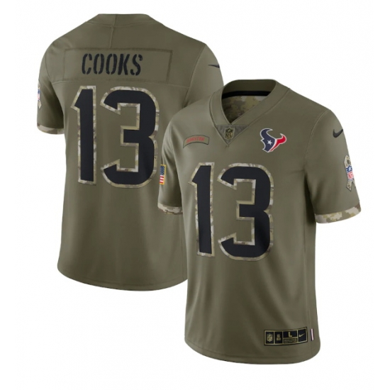 Men Houston Texans 13 Brandin Cooks Olive 2022 Salute To Service Limited Stitched Jersey Men Houston Texans 13 Brandin Cooks Olive 2022 Salute To Service Limited Stitched Jersey