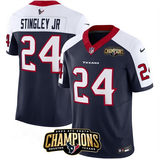 Men Houston Texans 24 Derek Stingley Jr Navy White 2023 F U S E AFC South Champions Patch Limited Stitched Football Jersey Men Houston Texans 24 Derek Stingley Jr Navy White 2023 F U S E AFC South Champions Patch Limited Stitched Football Jersey