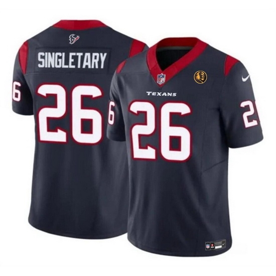 Men Houston Texans 26 Devin Singletary Navy 2023 F U S E With John Madden Patch Vapor Limited Stitched Football Jersey Men Houston Texans 26 Devin Singletary Navy 2023 F U S E With John Madden Patch Vapor Limited Stitched Football Jersey