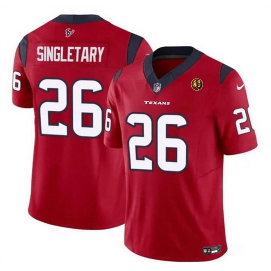 Men Houston Texans 26 Devin Singletary Red 2023 F U S E With John Madden Patch Vapor Limited Stitched Football Jersey Men Houston Texans 26 Devin Singletary Red 2023 F U S E With John Madden Patch Vapor Limited Stitched Football Jersey