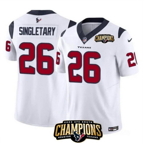 Men Houston Texans 26 Devin Singletary White 2023 F U S E AFC South Champions Patch Vapor Untouchable Limited Stitched Football Jersey Men Houston Texans 26 Devin Singletary White 2023 F U S E AFC South Champions Patch Vapor Untouchable Limited Stitched Football Jersey