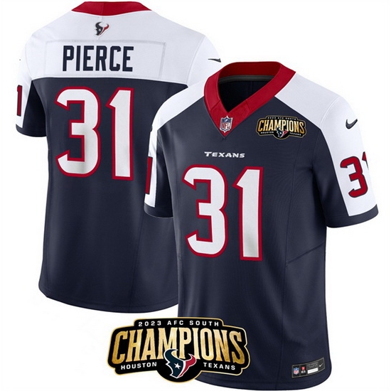 Men Houston Texans 31 Dameon Pierce Navy White 2023 F U S E AFC South Champions Patch Limited Stitched Football Jersey Men Houston Texans 31 Dameon Pierce Navy White 2023 F U S E AFC South Champions Patch Limited Stitched Football Jersey