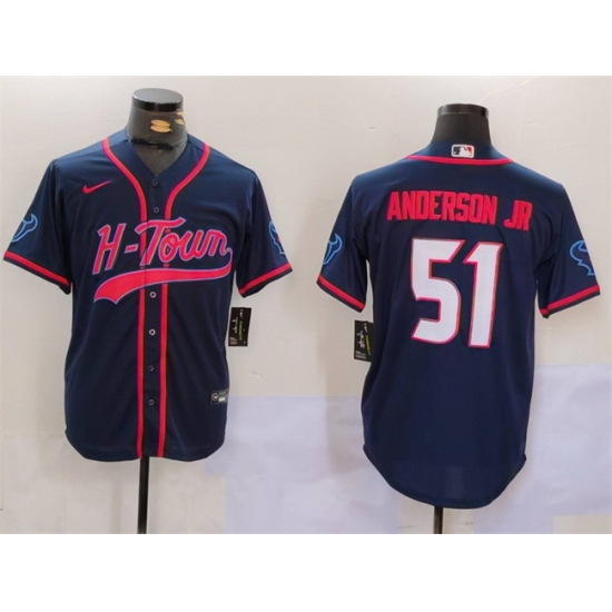 Men Houston Texans 51 Will Anderson Jr Navy With Patch Cool Base Stitched Baseball Jersey Men Houston Texans 51 Will Anderson Jr Navy With Patch Cool Base Stitched Baseball Jersey