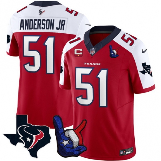 Men Houston Texans 51 Will Anderson Jr Red White 2023 F U S E With 1 Star C And Hand Sign Throwing Up The H Patch Vapor Untouchable Limited Stitched Foot Men Houston Texans 51 Will Anderson Jr Red White 2023 F U S E With 1 Star C And Hand Sign Throwing Up The H Patch Vapor Untouchable Limited Stitched Foot