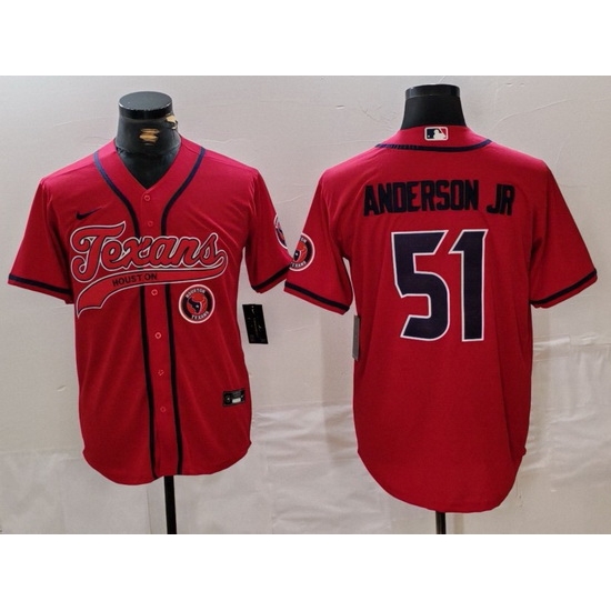 Men Houston Texans 51 Will Anderson Jr Red With Patch Cool Base Stitched Baseball Jersey 1 Men Houston Texans 51 Will Anderson Jr Red With Patch Cool Base Stitched Baseball Jersey 1