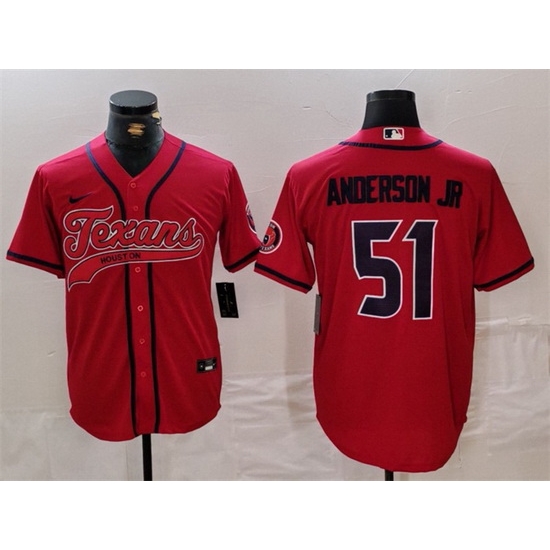 Men Houston Texans 51 Will Anderson Jr Red With Patch Cool Base Stitched Baseball Jersey Men Houston Texans 51 Will Anderson Jr Red With Patch Cool Base Stitched Baseball Jersey