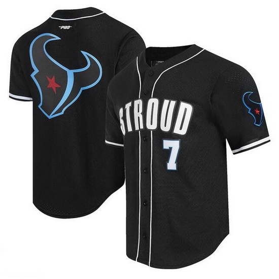 Men Houston Texans 7 C J Stroud Black Alternate Logo Mesh Button Up Stitched Baseball Jersey Men Houston Texans 7 C J Stroud Black Alternate Logo Mesh Button Up Stitched Baseball Jersey