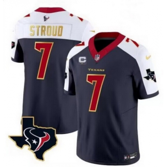 Men Houston Texans 7 C J Stroud Navy White Gold 2024 F U S E With 1 Star C Patch Limited Stitched Jersey Men Houston Texans 7 C J Stroud Navy White Gold 2024 F U S E With 1 Star C Patch Limited Stitched Jersey