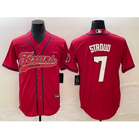 Men Houston Texans 7 C J Stroud Red With Patch Cool Base Stitched Baseball Jersey Men Houston Texans 7 C J Stroud Red With Patch Cool Base Stitched Baseball Jersey