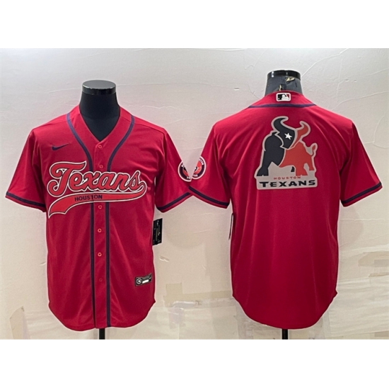 Men Houston Texans Red Team Big Logo With Patch Cool Base Stitched Baseball Jersey Men Houston Texans Red Team Big Logo With Patch Cool Base Stitched Baseball Jersey