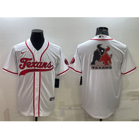 Men Houston Texans White Team Big Logo With Patch Cool Base Stitched Baseball Jersey Men Houston Texans White Team Big Logo With Patch Cool Base Stitched Baseball Jersey