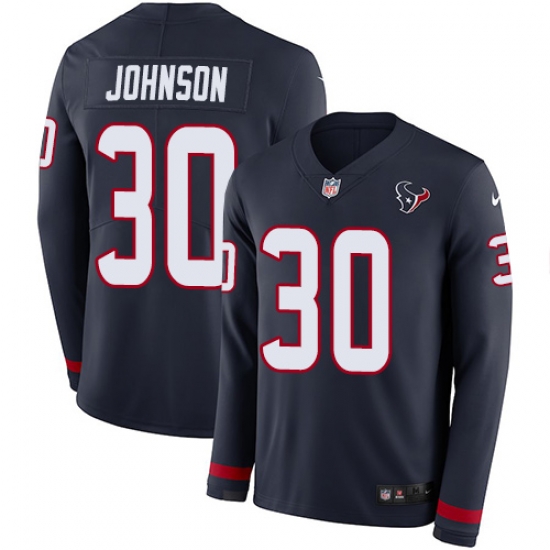 Nike Texans #30 Kevin Johnson Navy Blue Team Color Men Stitched NFL Limited Therma Long Sleeve Jersey Nike Texans #30 Kevin Johnson Navy Blue Team Color Men Stitched NFL Limited Therma Long Sleeve Jersey