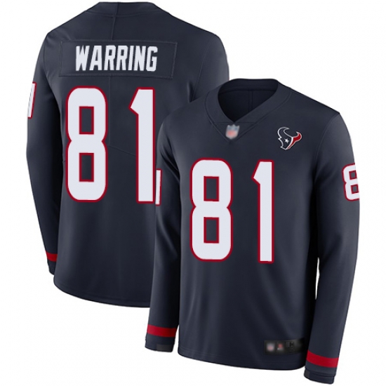 Texans 81 Kahale Warring Navy Blue Team Color Men Stitched Football Limited Therma Long Sleeve Jersey Texans 81 Kahale Warring Navy Blue Team Color Men Stitched Football Limited Therma Long Sleeve Jersey