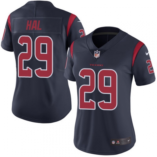 Nike Texans #29 Andre Hal Navy Blue Womens Stitched NFL Limited Rush Jersey Nike Texans #29 Andre Hal Navy Blue Womens Stitched NFL Limited Rush Jersey
