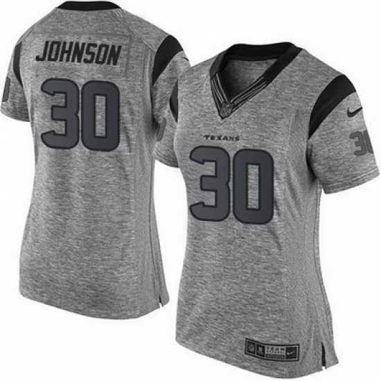 Nike Texans #30 Kevin Johnson Gray Womens Stitched NFL Limited Gridiron Gray Jersey Nike Texans #30 Kevin Johnson Gray Womens Stitched NFL Limited Gridiron Gray Jersey