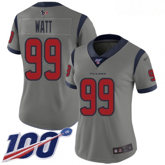 Texans #99 J J Watt Gray Women Stitched Football Limited Inverted Legend 100th Season Jersey Texans #99 J J Watt Gray Women Stitched Football Limited Inverted Legend 100th Season Jersey