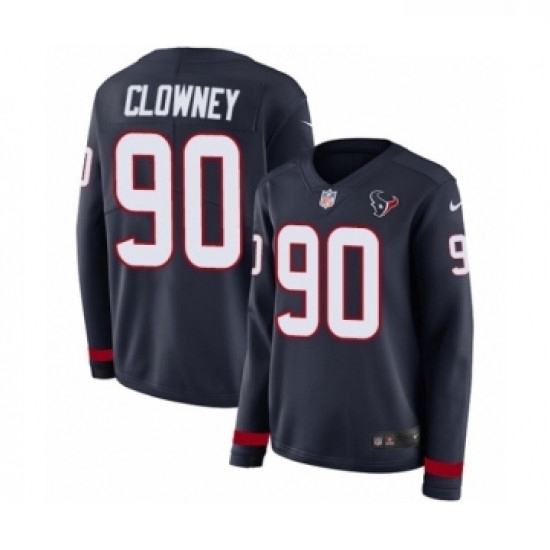 Womens Nike Houston Texans 90 Jadeveon Clowney Limited Navy Blue Therma Long Sleeve NFL Jersey Womens Nike Houston Texans 90 Jadeveon Clowney Limited Navy Blue Therma Long Sleeve NFL Jersey