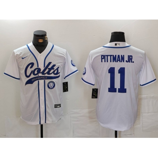 Men Indianapolis Colts 11 Michael Pittman Jr White Cool Base Stitched Baseball Jersey 1 Men Indianapolis Colts 11 Michael Pittman Jr White Cool Base Stitched Baseball Jersey 1