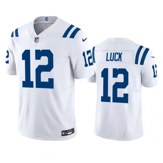 Men Indianapolis Colts 12 Andrew Luck White 2023 F U S E Vapor Untouchable Stitched Football Jersey Men Indianapolis Colts 12 Andrew Luck White 2023 F U S E Vapor Untouchable Stitched Football Jersey