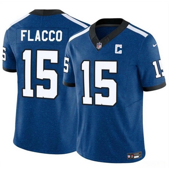 Men Indianapolis Colts 15 Joe Flacco Blue 2024 F U S E Throwback Vapor Limited Stitched Football Jersey Men Indianapolis Colts 15 Joe Flacco Blue 2024 F U S E Throwback Vapor Limited Stitched Football Jersey