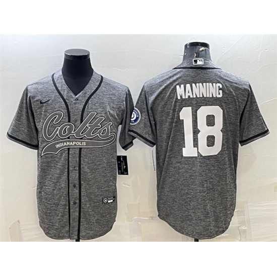 Men Indianapolis Colts 18 Peyton Manning Grey With Patch Cool Base Stitched Baseball Jersey Men Indianapolis Colts 18 Peyton Manning Grey With Patch Cool Base Stitched Baseball Jersey