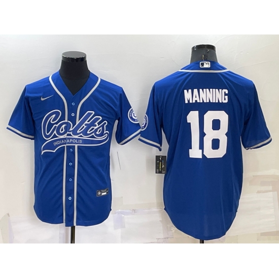Men Indianapolis Colts 18 Peyton Manning Royal Cool Base Stitched Baseball Jersey Men Indianapolis Colts 18 Peyton Manning Royal Cool Base Stitched Baseball Jersey
