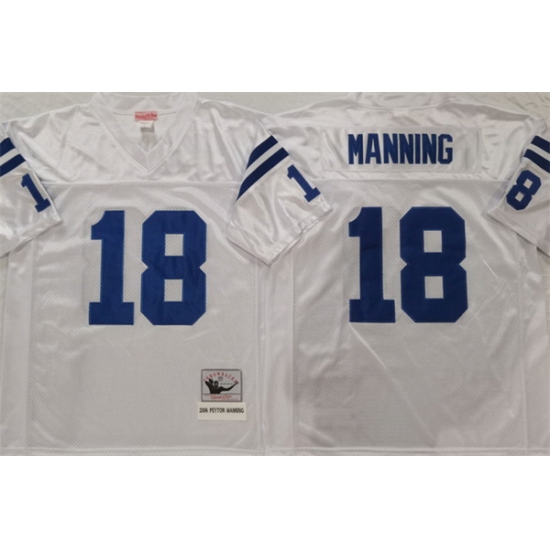 Men Indianapolis Colts 18 Peyton Manning White Throwback Stitched Jersey Men Indianapolis Colts 18 Peyton Manning White Throwback Stitched Jersey
